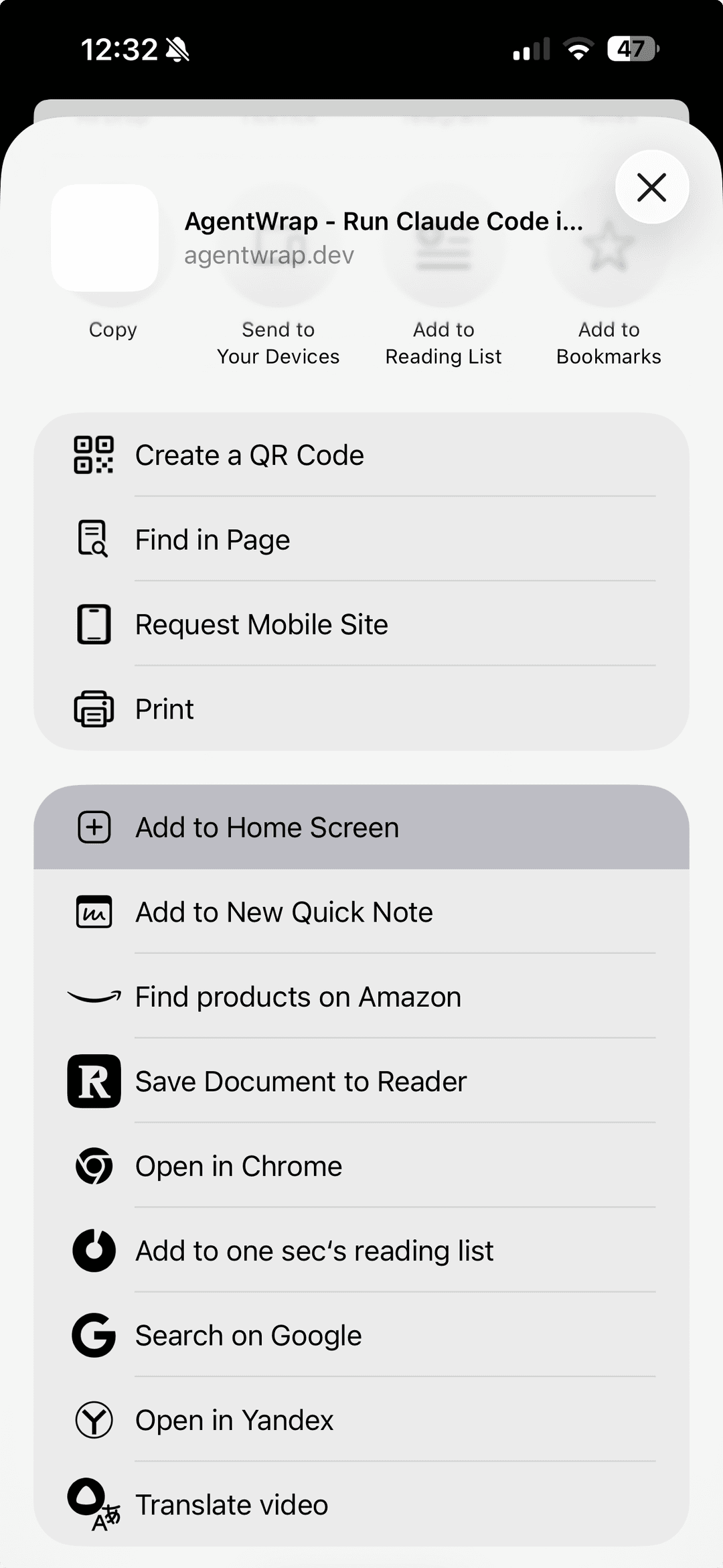 Add to Home Screen on iOS