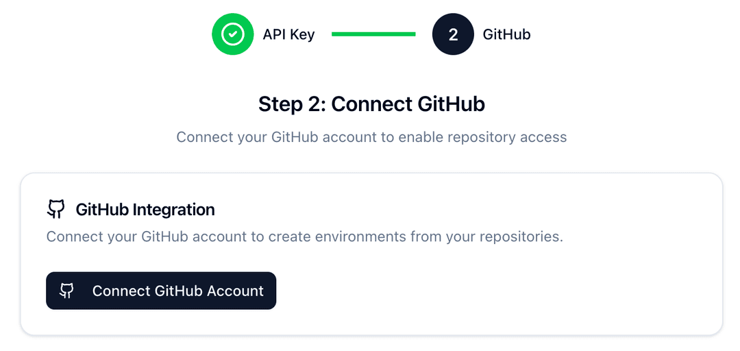 GitHub integration screen showing the Connect GitHub Account button